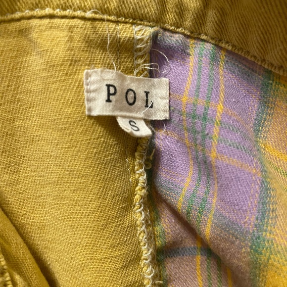 POL Yellow & Plaid Patchwork Raw Hem Distressed Shacket - Picture 10 of 11